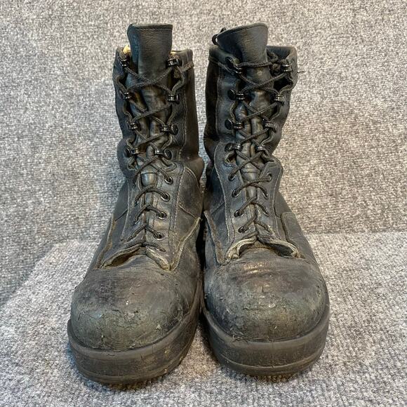Black Leather Navy Flight Deck Combat Military Boots Mens 9.5 Vibram USA Issued main image 5